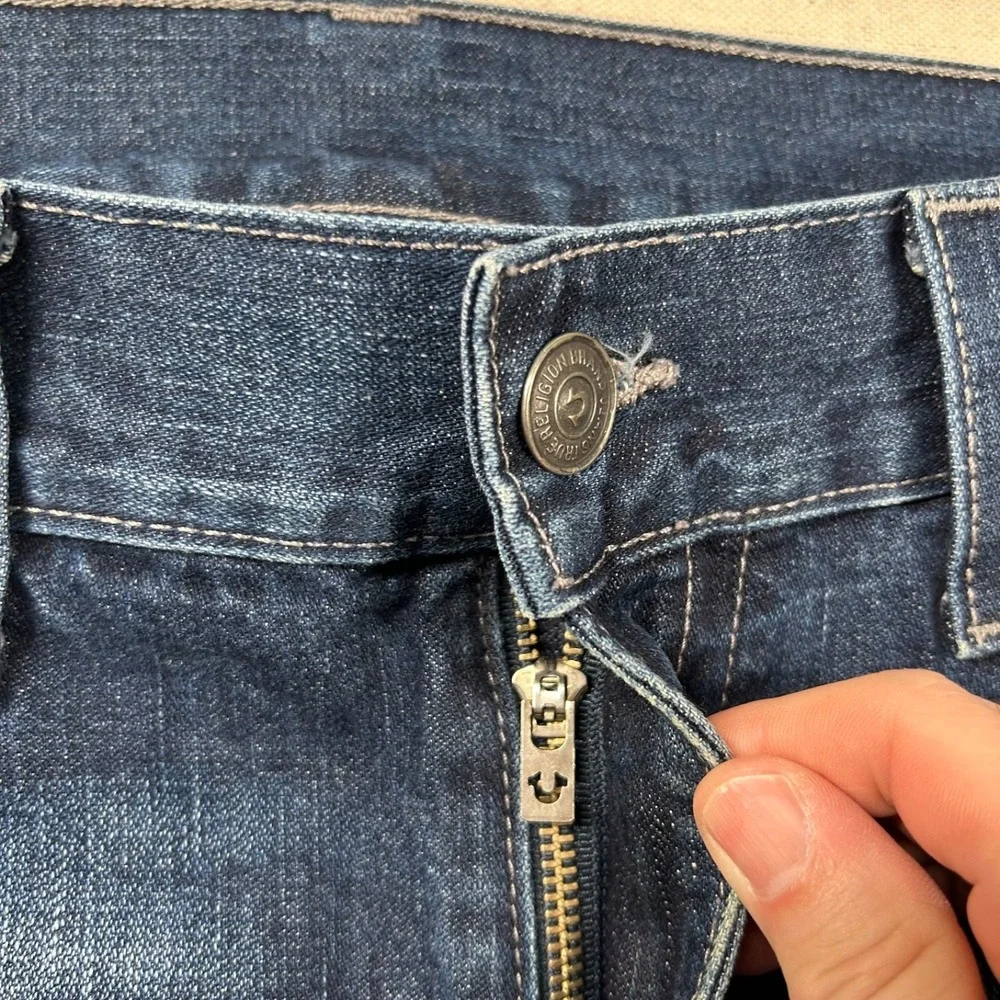 True Religion Ricky Jeans Mens 38 (fits 39x34) Relaxed Straight Flaps Embossed